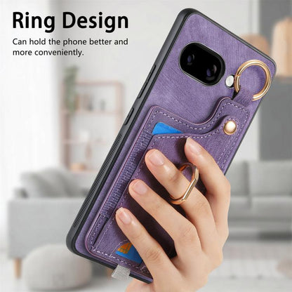 Retro Skin-feel Ring Card Bag Phone Case with Hang Loop, Compatible with Google Pixel 9a