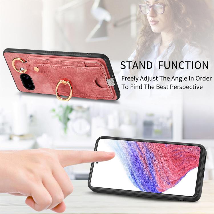 Retro Skin-feel Ring Card Bag Phone Case with Hang Loop, Compatible with Google Pixel 9a
