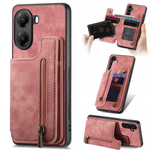 Retro Leather Zipper Wallet Back Phone Case, Compatible with Redmi Turbo 4