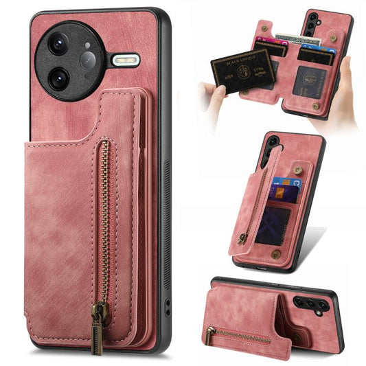 Retro Leather Zipper Wallet Back Phone Case, Compatible with Redmi K80 Pro / Poco F7 Ultra