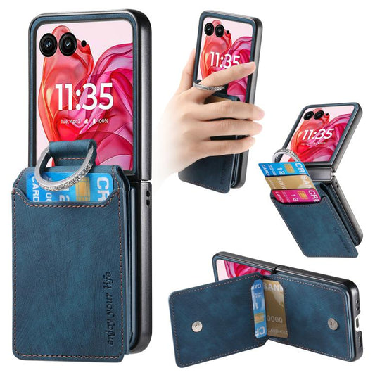 Retro Leather Ring Vertical Flip Wallet Phone Case, Compatible with Motorola Razr 60
