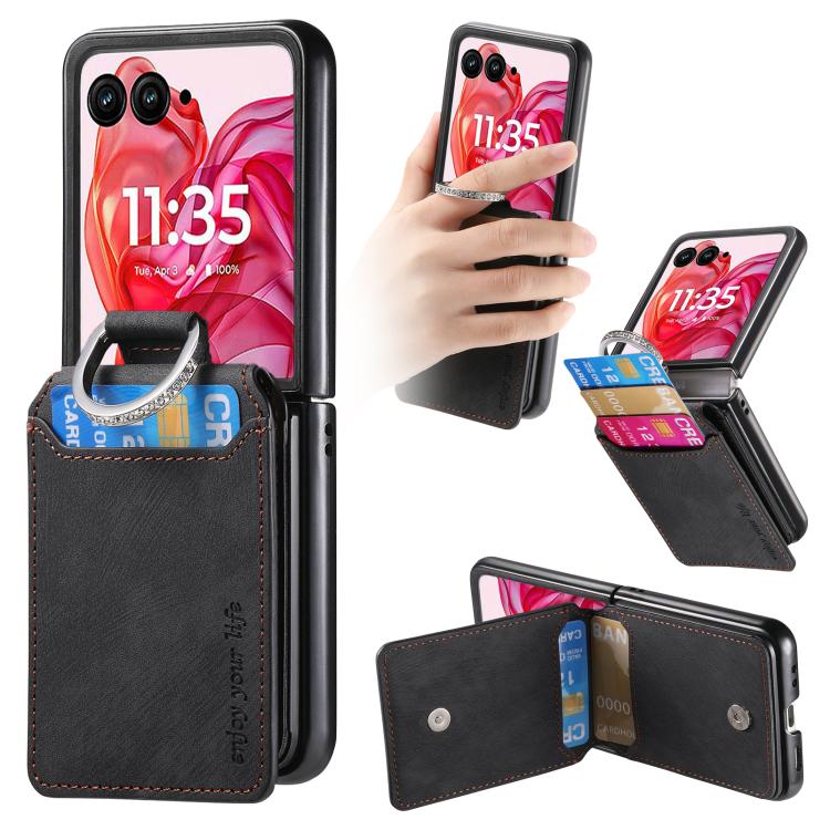 Retro Leather Ring Vertical Flip Wallet Phone Case, Compatible with Motorola Razr 60