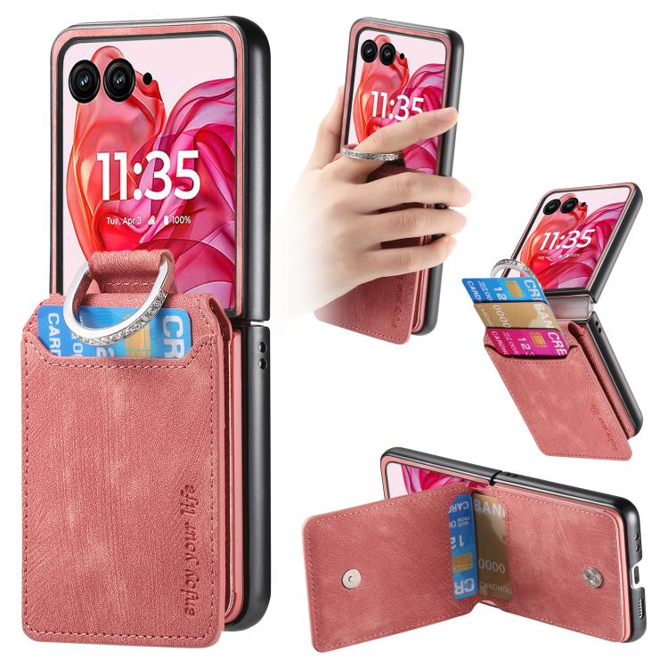 Retro Leather Ring Vertical Flip Wallet Phone Case, Compatible with Motorola Razr 60