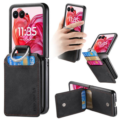 Retro Leather Ring Vertical Flip Wallet Phone Case, Compatible with Motorola Razr 60 Ultra