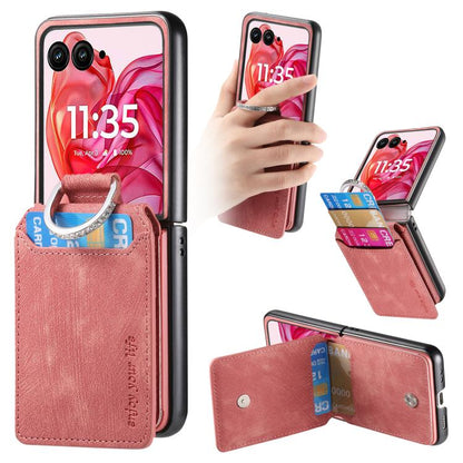 Retro Leather Ring Vertical Flip Wallet Phone Case, Compatible with Motorola Razr 60 Ultra