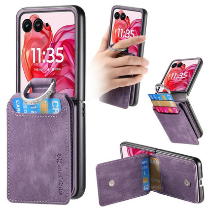 Retro Leather Ring Vertical Flip Wallet Phone Case, Compatible with Motorola Razr 60 Ultra