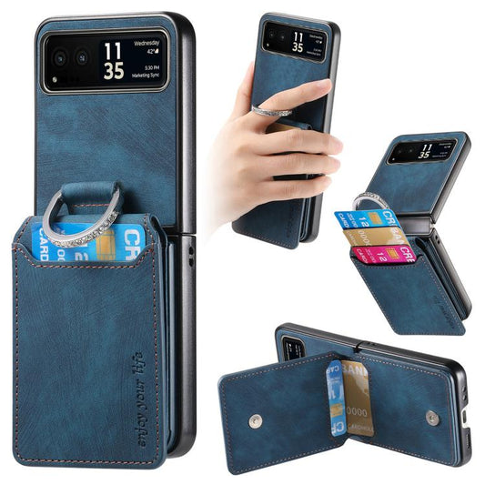 Retro Leather Ring Vertical Flip Wallet Phone Case, Compatible with Motorola Moto Razr 40