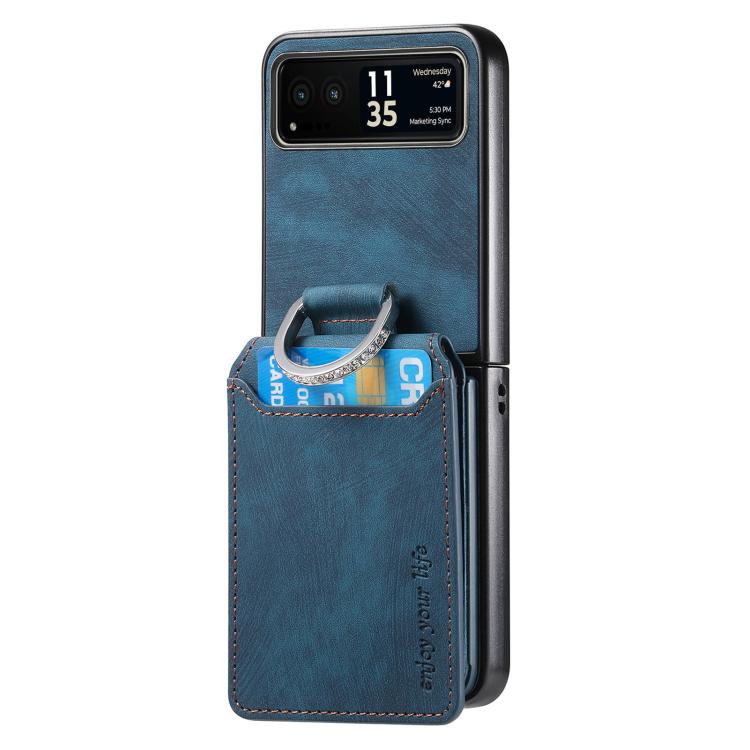 Retro Leather Ring Vertical Flip Wallet Phone Case, Compatible with Motorola Moto Razr 40