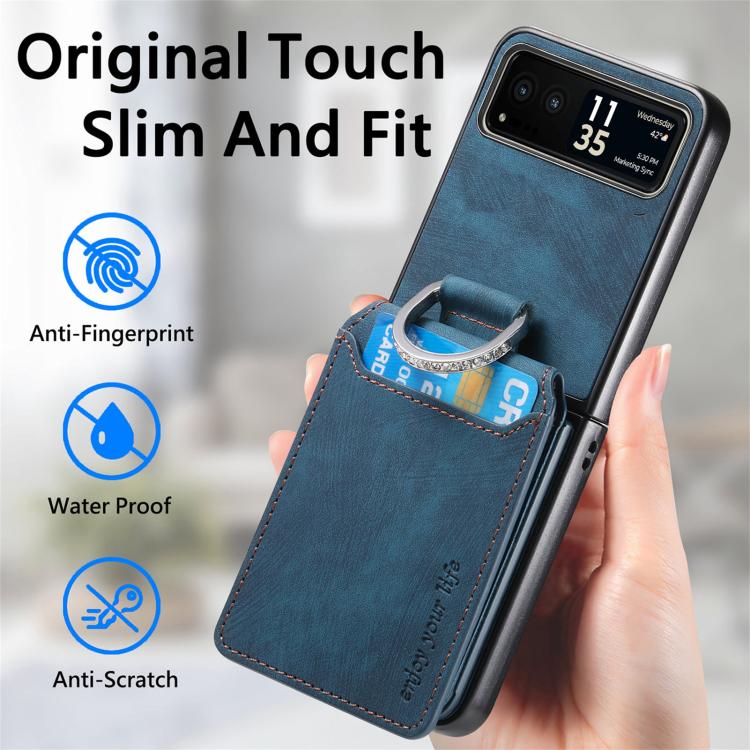 Retro Leather Ring Vertical Flip Wallet Phone Case, Compatible with Motorola Moto Razr 40
