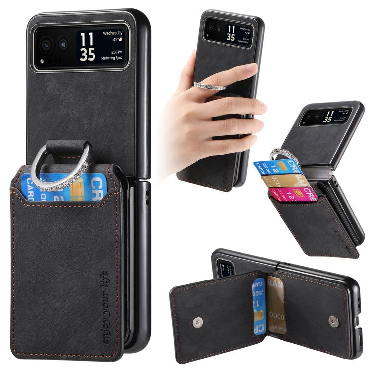 Retro Leather Ring Vertical Flip Wallet Phone Case, Compatible with Motorola Moto Razr 40
