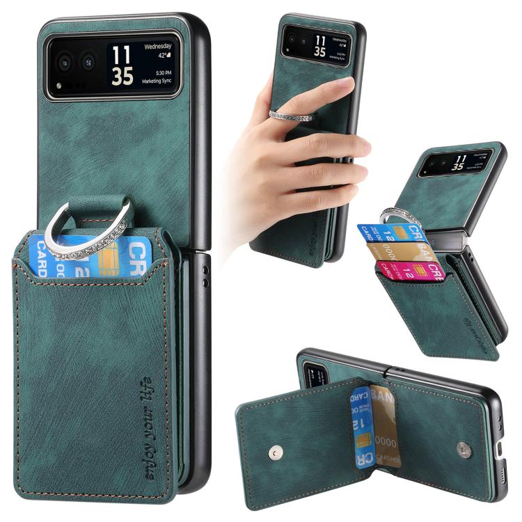 Retro Leather Ring Vertical Flip Wallet Phone Case, Compatible with Motorola Moto Razr 40
