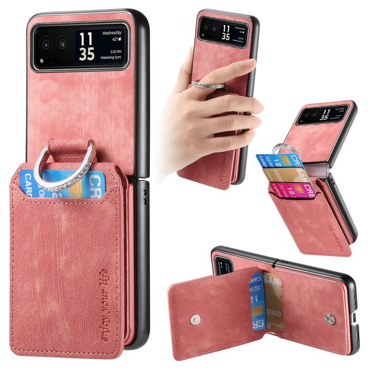 Retro Leather Ring Vertical Flip Wallet Phone Case, Compatible with Motorola Moto Razr 40