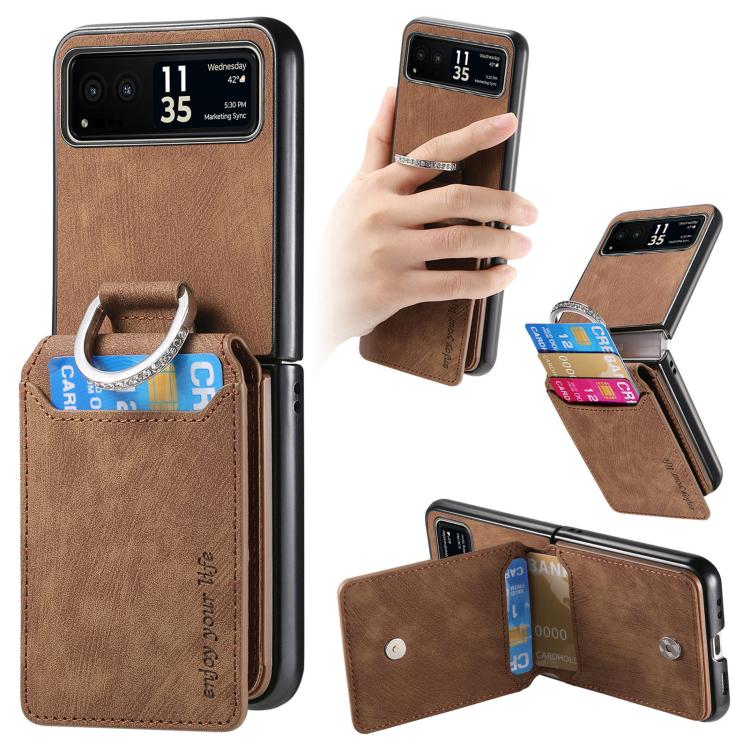 Retro Leather Ring Vertical Flip Wallet Phone Case, Compatible with Motorola Moto Razr 40