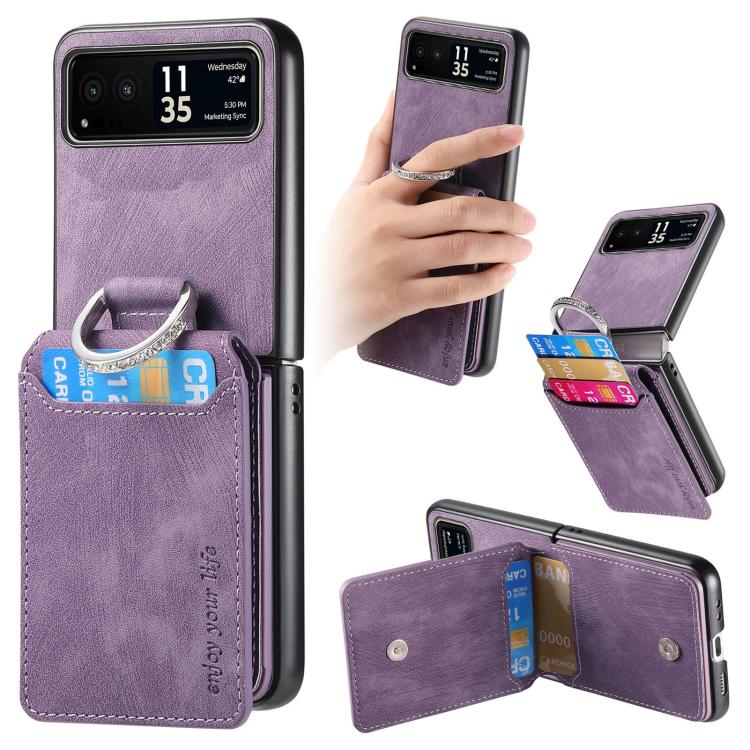 Retro Leather Ring Vertical Flip Wallet Phone Case, Compatible with Motorola Moto Razr 40