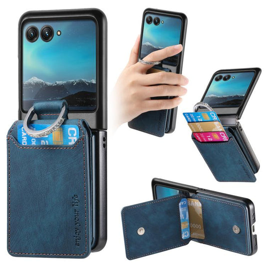 Retro Leather Ring Vertical Flip Wallet Phone Case, Compatible with Motorola Moto Razr 40 Ultra