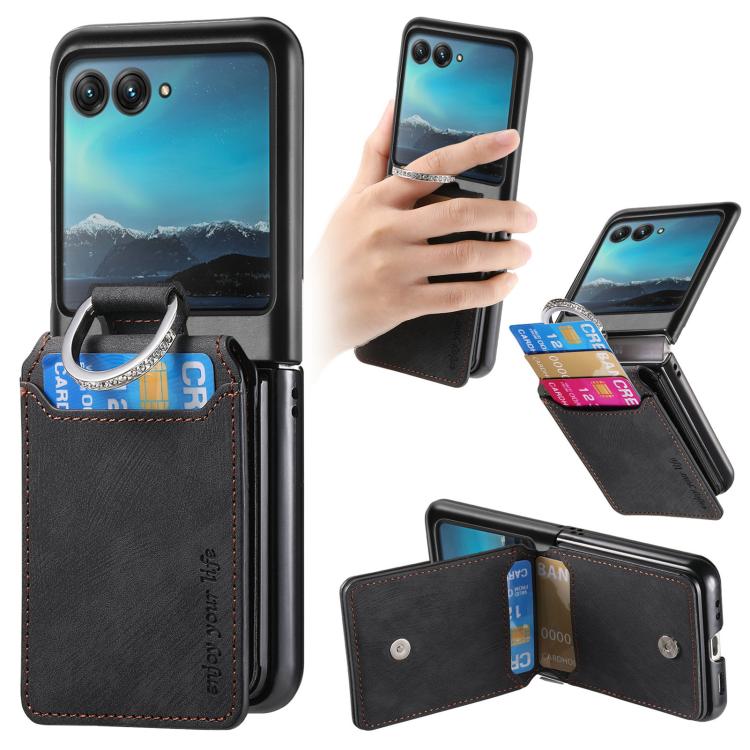 Retro Leather Ring Vertical Flip Wallet Phone Case, Compatible with Motorola Moto Razr 40 Ultra