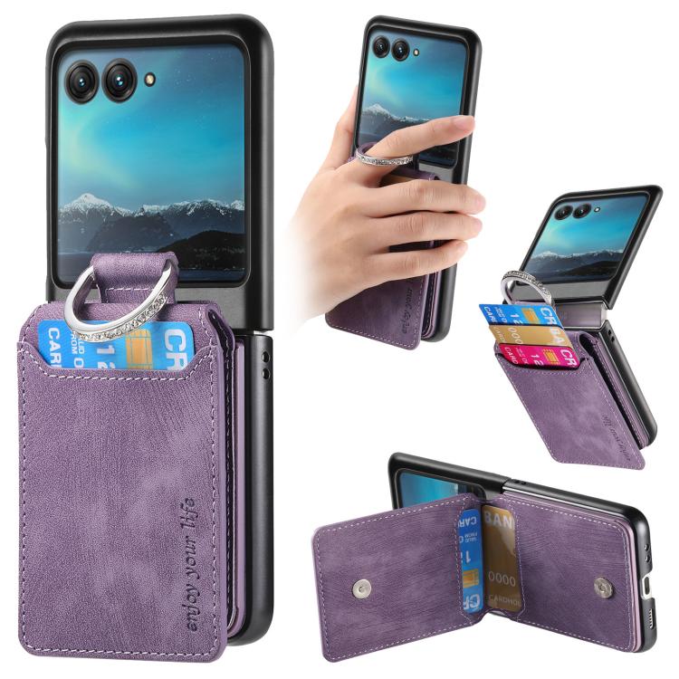 Retro Leather Ring Vertical Flip Wallet Phone Case, Compatible with Motorola Moto Razr 40 Ultra