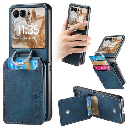Retro Leather Ring Vertical Flip Wallet Phone Case, Compatible with Motorola Moto Razr 50