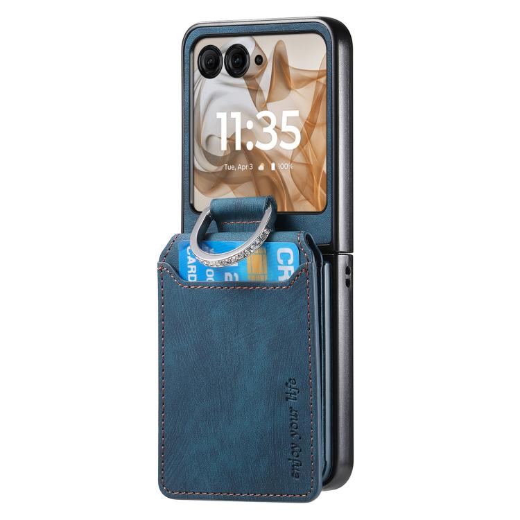 Retro Leather Ring Vertical Flip Wallet Phone Case, Compatible with Motorola Moto Razr 50