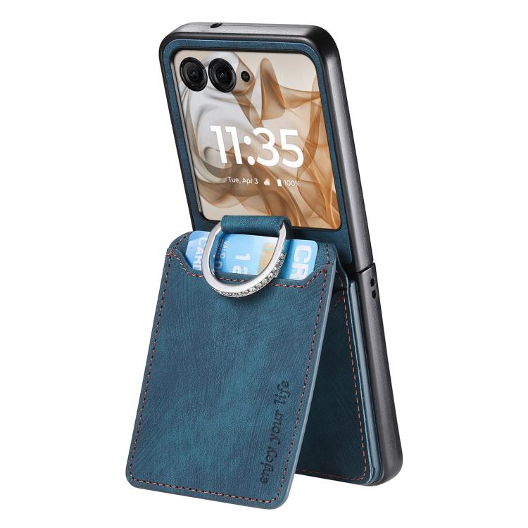 Retro Leather Ring Vertical Flip Wallet Phone Case, Compatible with Motorola Moto Razr 50