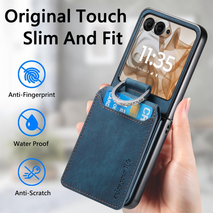 Retro Leather Ring Vertical Flip Wallet Phone Case, Compatible with Motorola Moto Razr 50