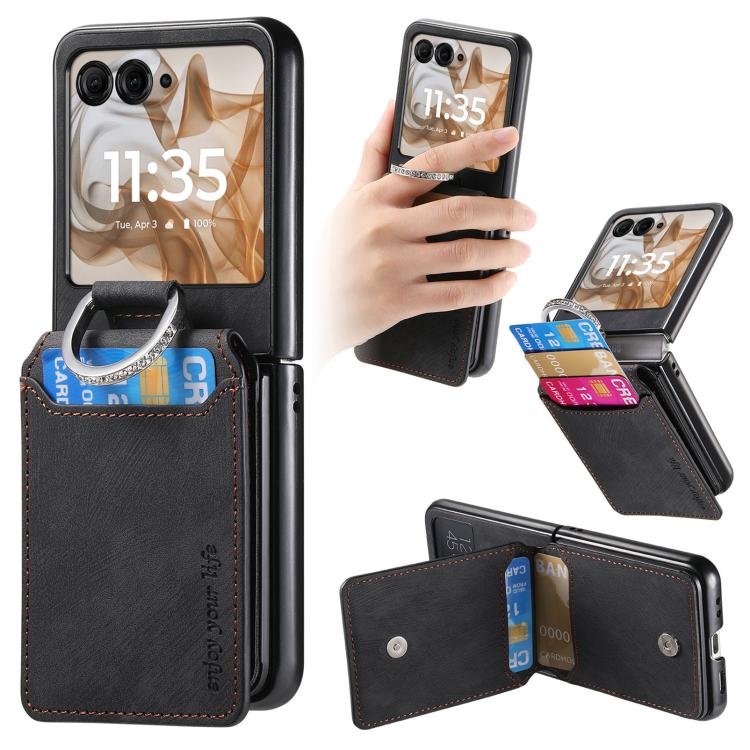 Retro Leather Ring Vertical Flip Wallet Phone Case, Compatible with Motorola Moto Razr 50