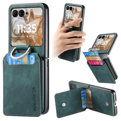Retro Leather Ring Vertical Flip Wallet Phone Case, Compatible with Motorola Moto Razr 50