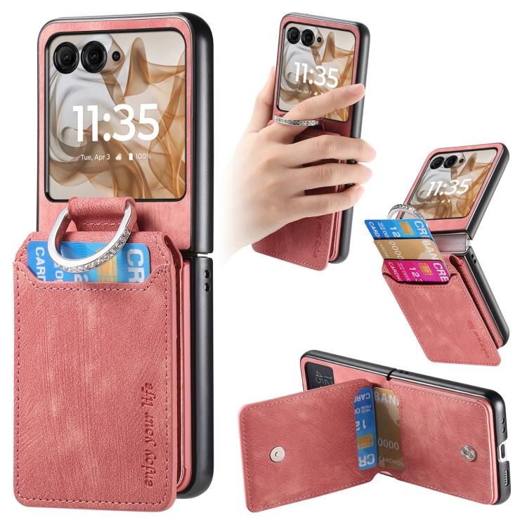 Retro Leather Ring Vertical Flip Wallet Phone Case, Compatible with Motorola Moto Razr 50