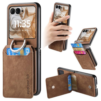 Retro Leather Ring Vertical Flip Wallet Phone Case, Compatible with Motorola Moto Razr 50