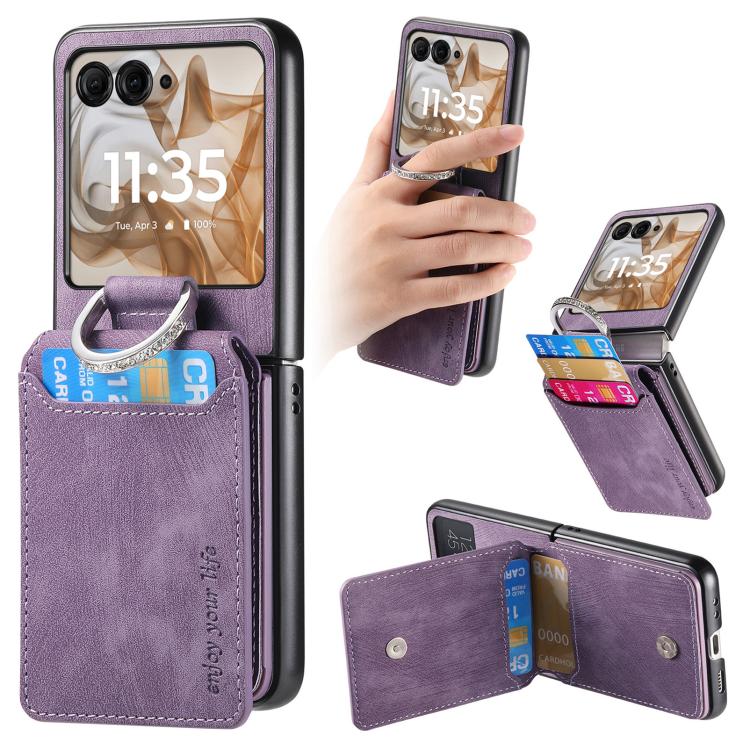 Retro Leather Ring Vertical Flip Wallet Phone Case, Compatible with Motorola Moto Razr 50