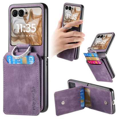 Retro Leather Ring Vertical Flip Wallet Phone Case, Compatible with Motorola Moto Razr 50
