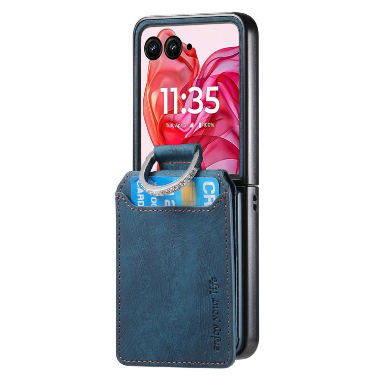 Retro Leather Ring Vertical Flip Wallet Phone Case, Compatible with Motorola Moto Razr 50 Ultra
