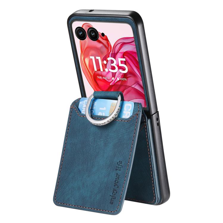 Retro Leather Ring Vertical Flip Wallet Phone Case, Compatible with Motorola Moto Razr 50 Ultra