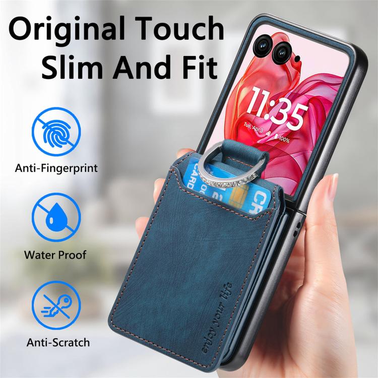 Retro Leather Ring Vertical Flip Wallet Phone Case, Compatible with Motorola Moto Razr 50 Ultra