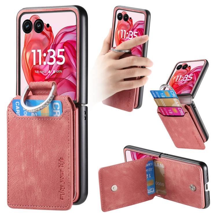 Retro Leather Ring Vertical Flip Wallet Phone Case, Compatible with Motorola Moto Razr 50 Ultra