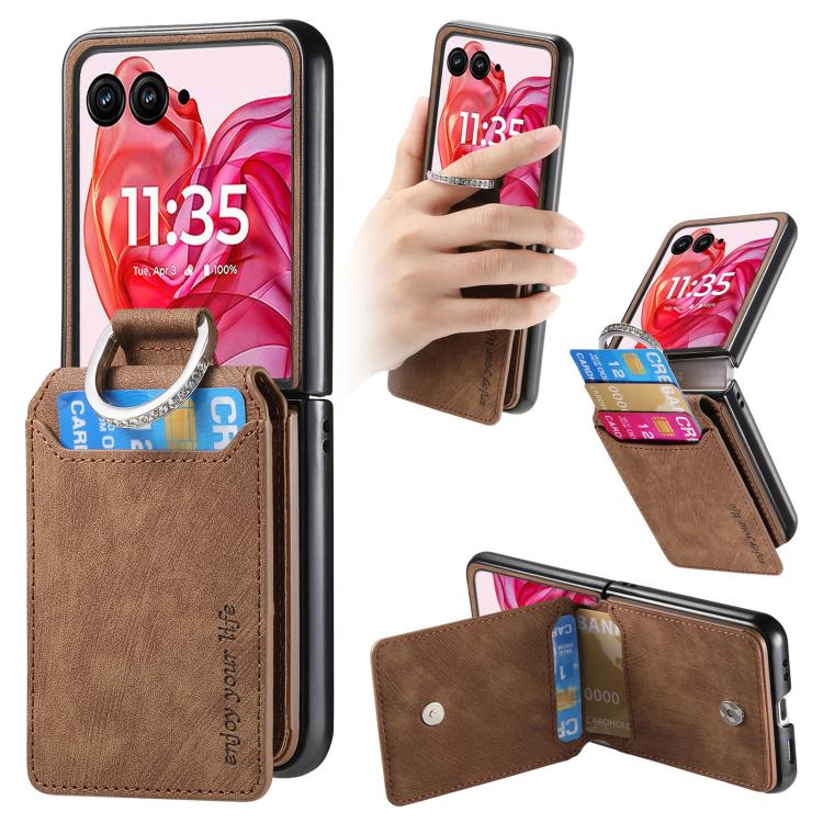 Retro Leather Ring Vertical Flip Wallet Phone Case, Compatible with Motorola Moto Razr 50 Ultra