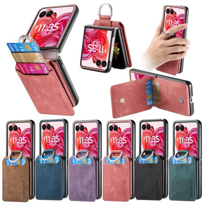 Retro Leather Ring Vertical Flip Wallet Phone Case, Compatible with Motorola Moto Razr 50 Ultra