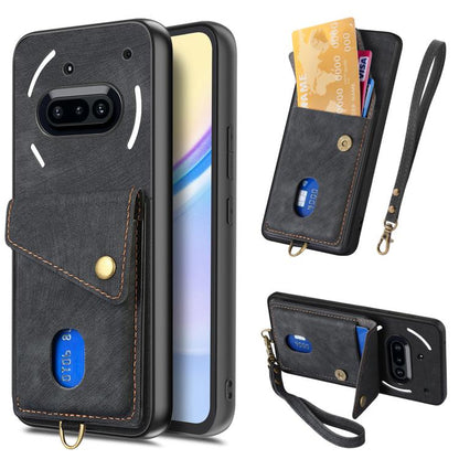 Retro Card Wallet Fold Leather Phone Case with Strap, Compatible with Nothing Phone 3a