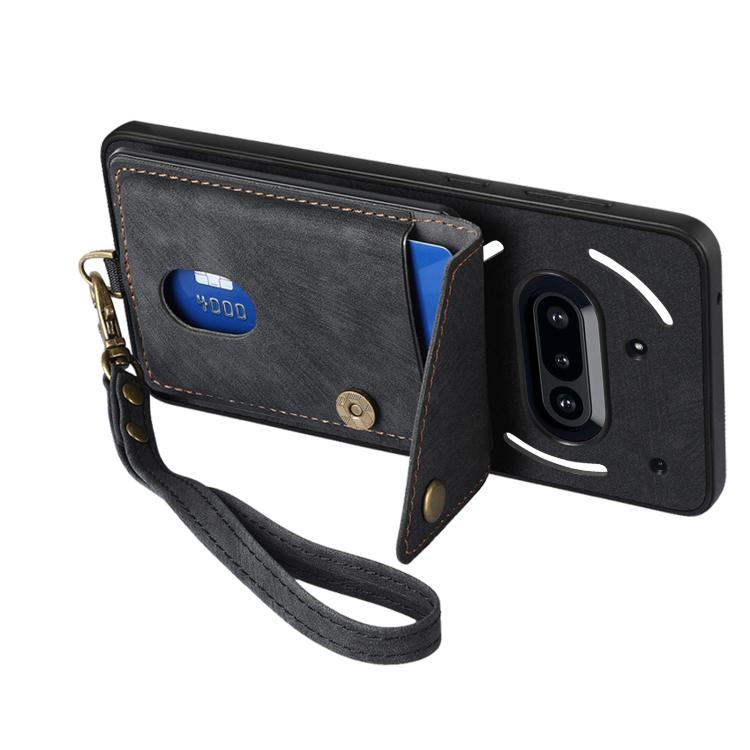 Retro Card Wallet Fold Leather Phone Case with Strap, Compatible with Nothing Phone 3a