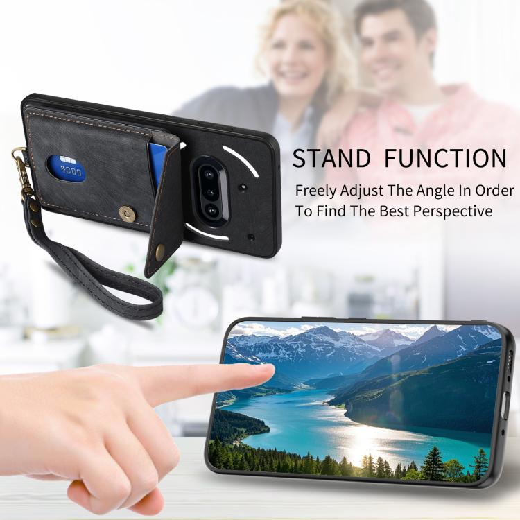 Retro Card Wallet Fold Leather Phone Case with Strap, Compatible with Nothing Phone 3a