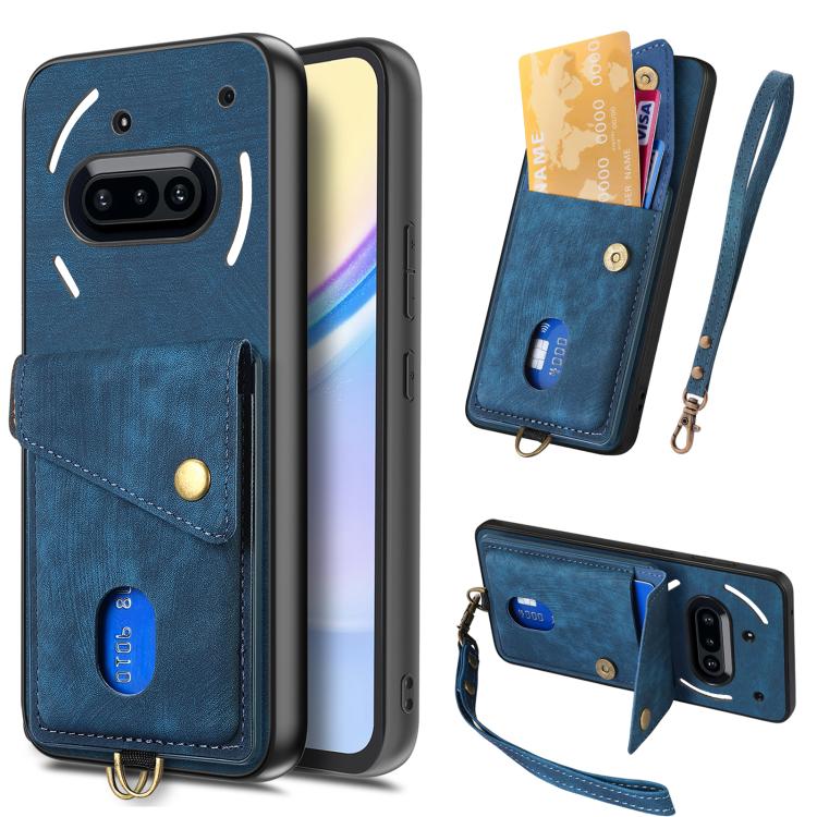 Retro Card Wallet Fold Leather Phone Case with Strap, Compatible with Nothing Phone 3a