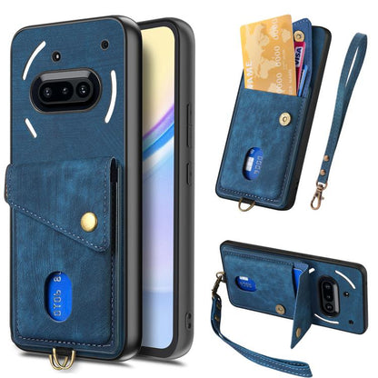 Retro Card Wallet Fold Leather Phone Case with Strap, Compatible with Nothing Phone 3a