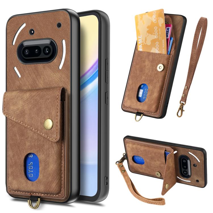Retro Card Wallet Fold Leather Phone Case with Strap, Compatible with Nothing Phone 3a