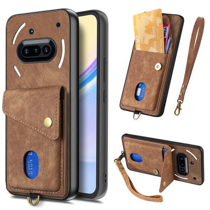 Retro Card Wallet Fold Leather Phone Case with Strap, Compatible with Nothing Phone 3a