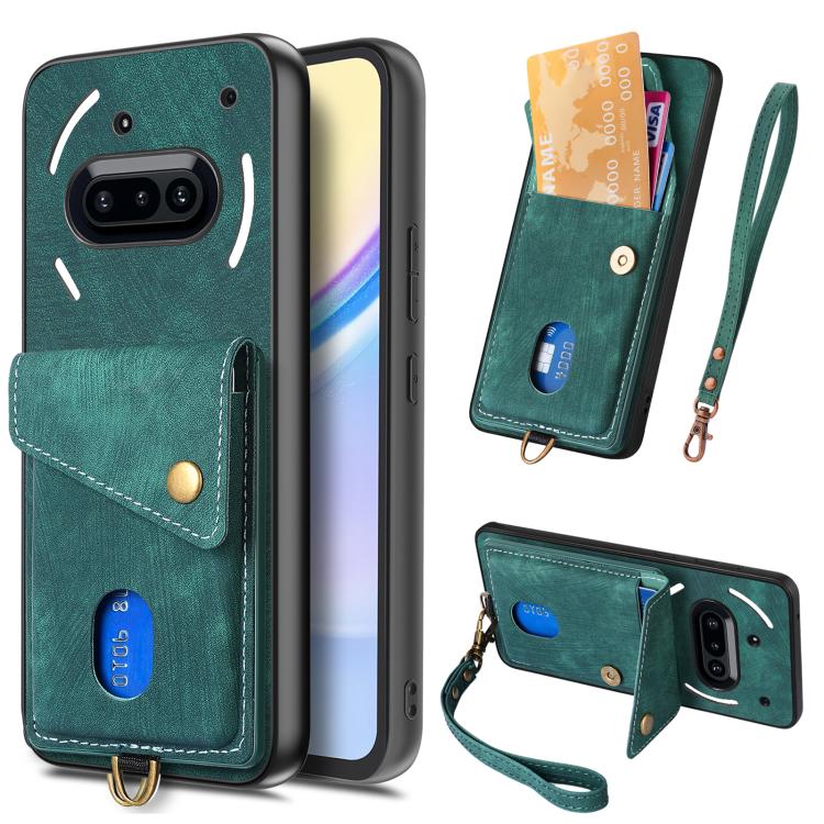 Retro Card Wallet Fold Leather Phone Case with Strap, Compatible with Nothing Phone 3a