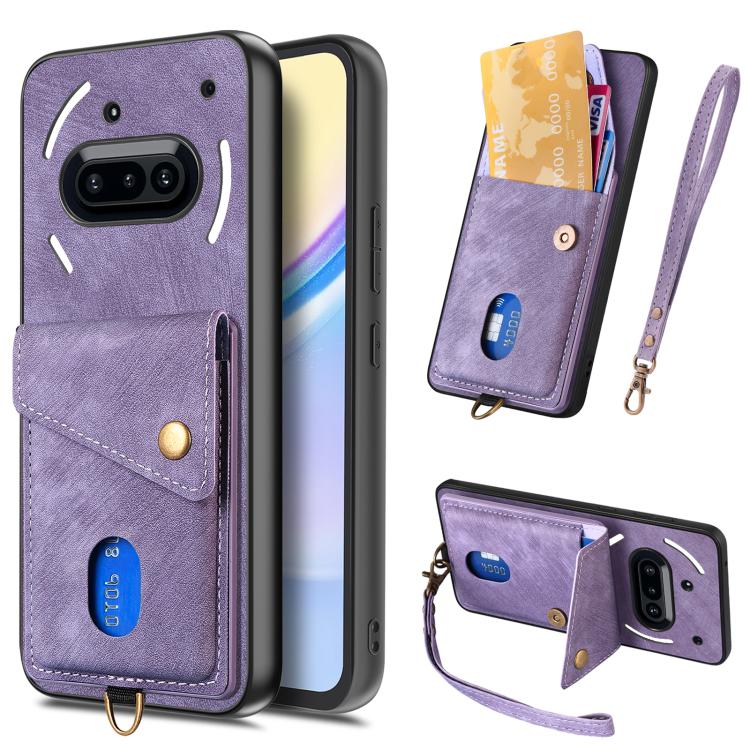 Retro Card Wallet Fold Leather Phone Case with Strap, Compatible with Nothing Phone 3a