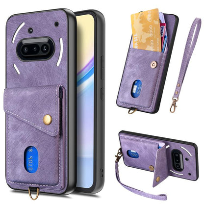 Retro Card Wallet Fold Leather Phone Case with Strap, Compatible with Nothing Phone 3a