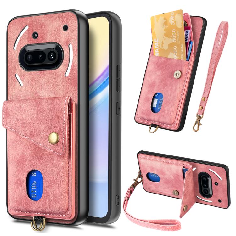 Retro Card Wallet Fold Leather Phone Case with Strap, Compatible with Nothing Phone 3a