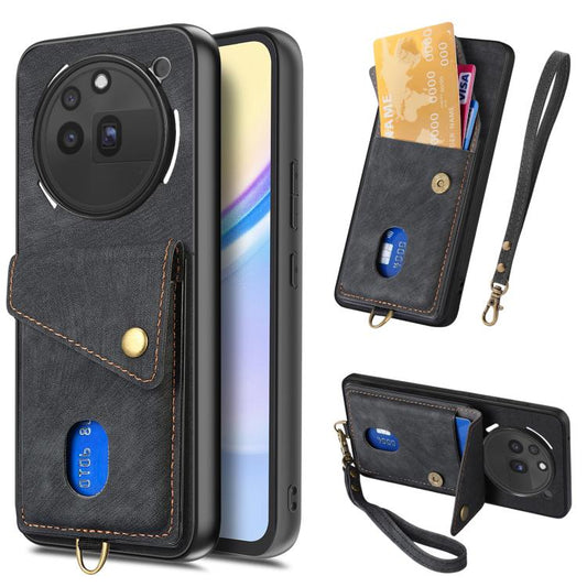 Retro Card Wallet Fold Leather Phone Case with Strap, Compatible with Nothing Phone 3a Pro