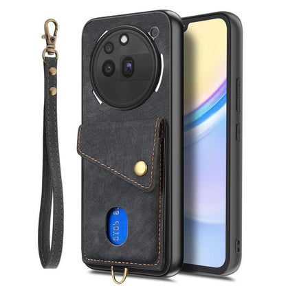 Retro Card Wallet Fold Leather Phone Case with Strap, Compatible with Nothing Phone 3a Pro